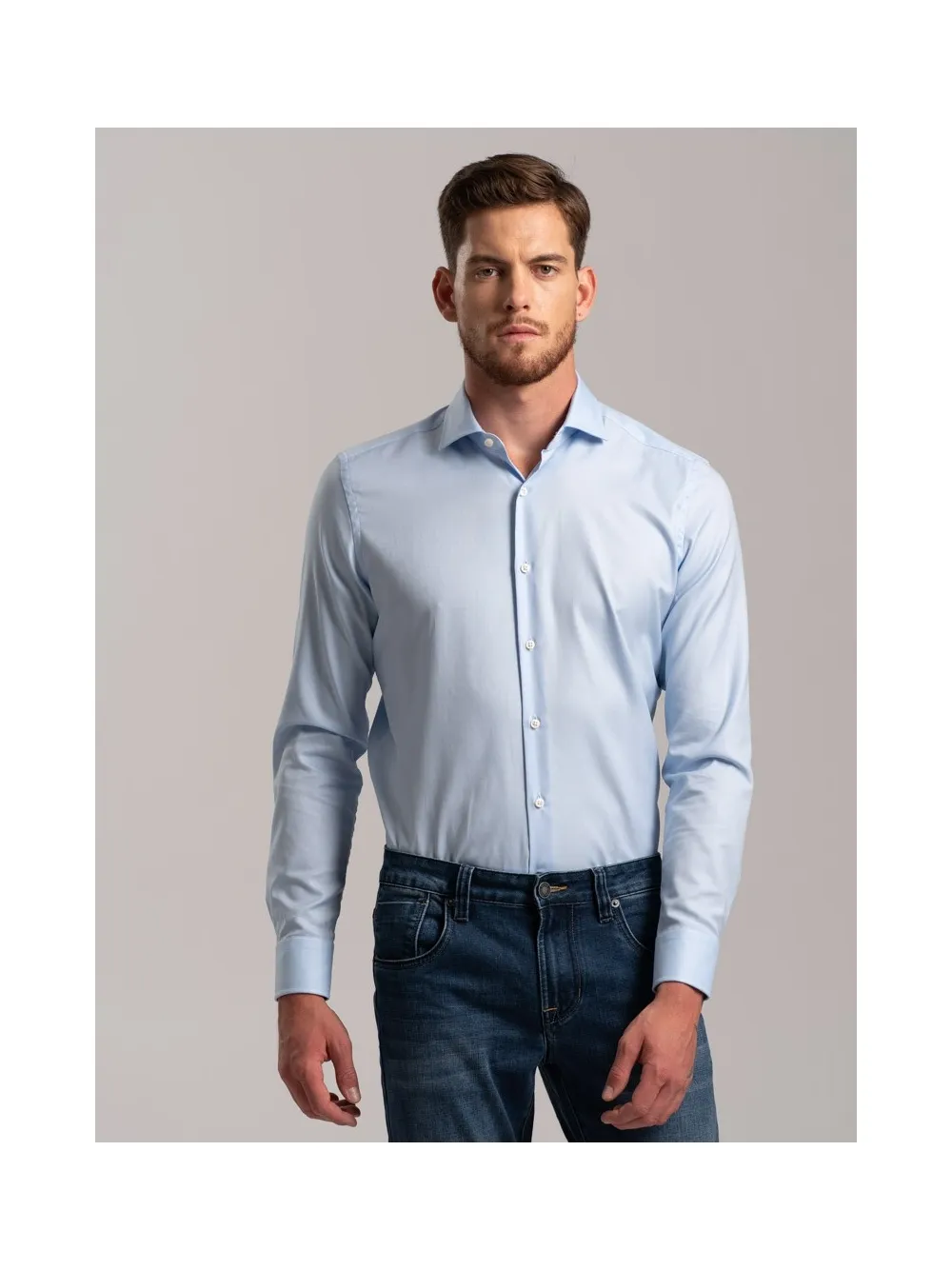 Camicia uomo tinta unita realizzata in cotone doppio ritorto Royal Oxford