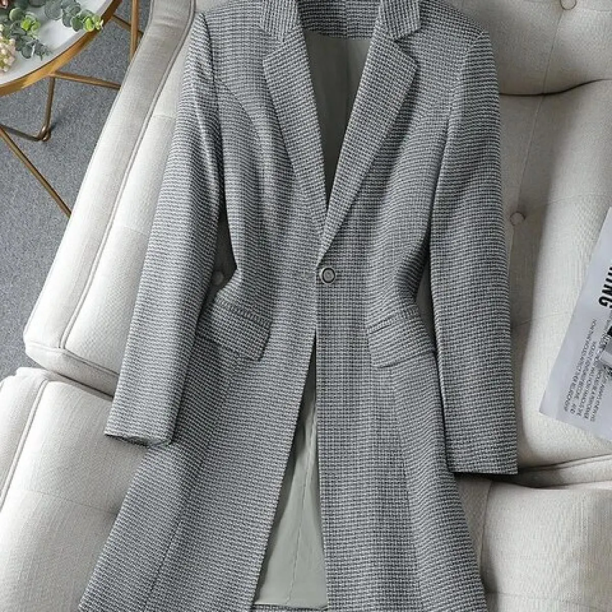Cappotto blazer lungo scozzese da donna giallo rosso grigio blu Cappotto formale da donna con bottone singolo autunno inverno