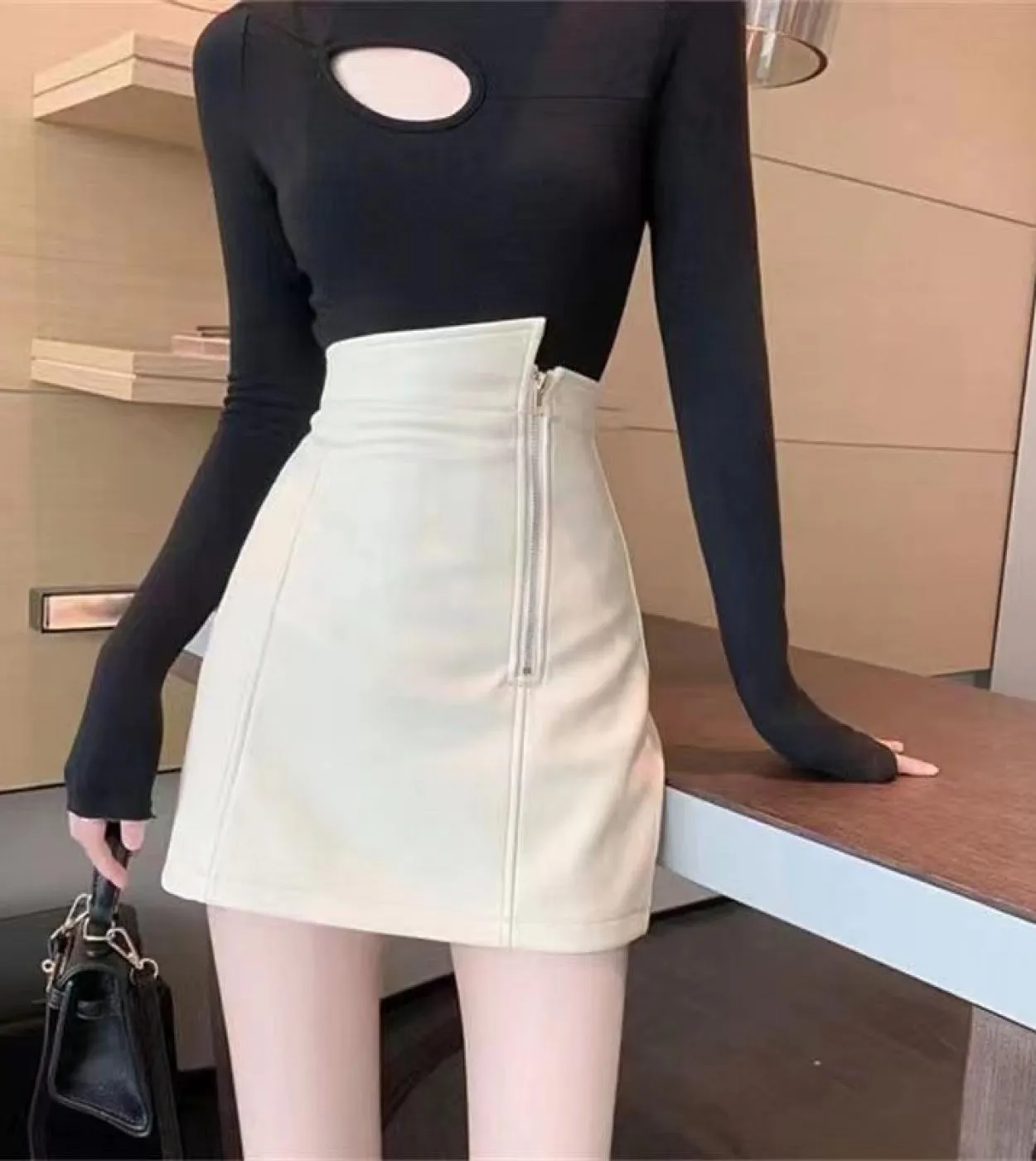 Gonna in pelle da donna nuova estate Gonna corta in pelle nera a vita alta Minigonne da donna Abiti femminili