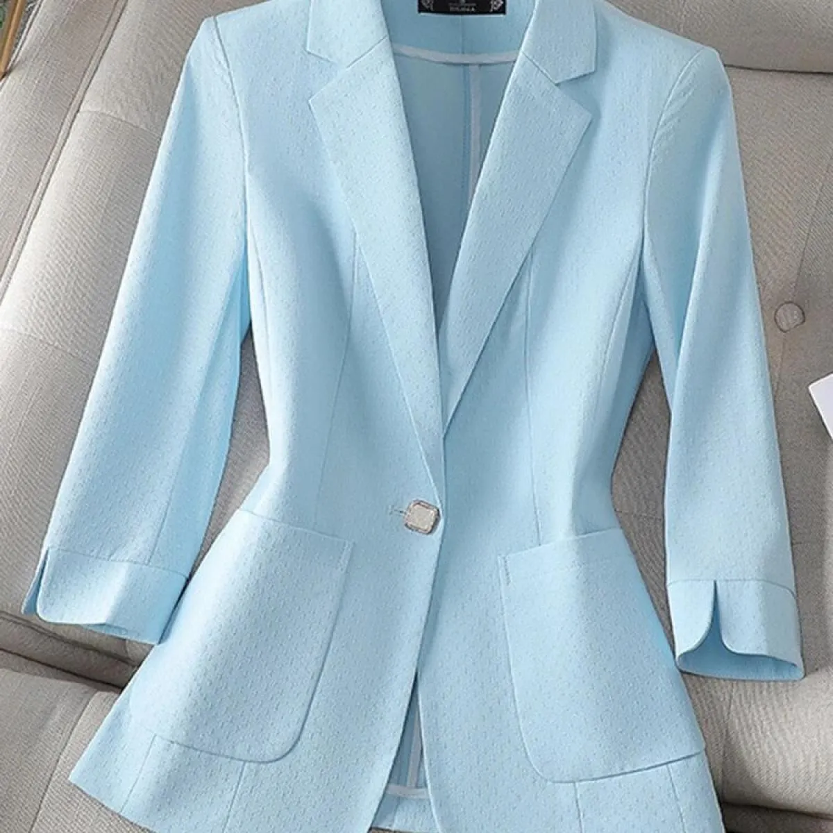 Xfpv Cappotto da donna con maniche lunghe blu a maniche lunghe con intaglio Cappotto con temperamento di alta qualità Moda Nuova